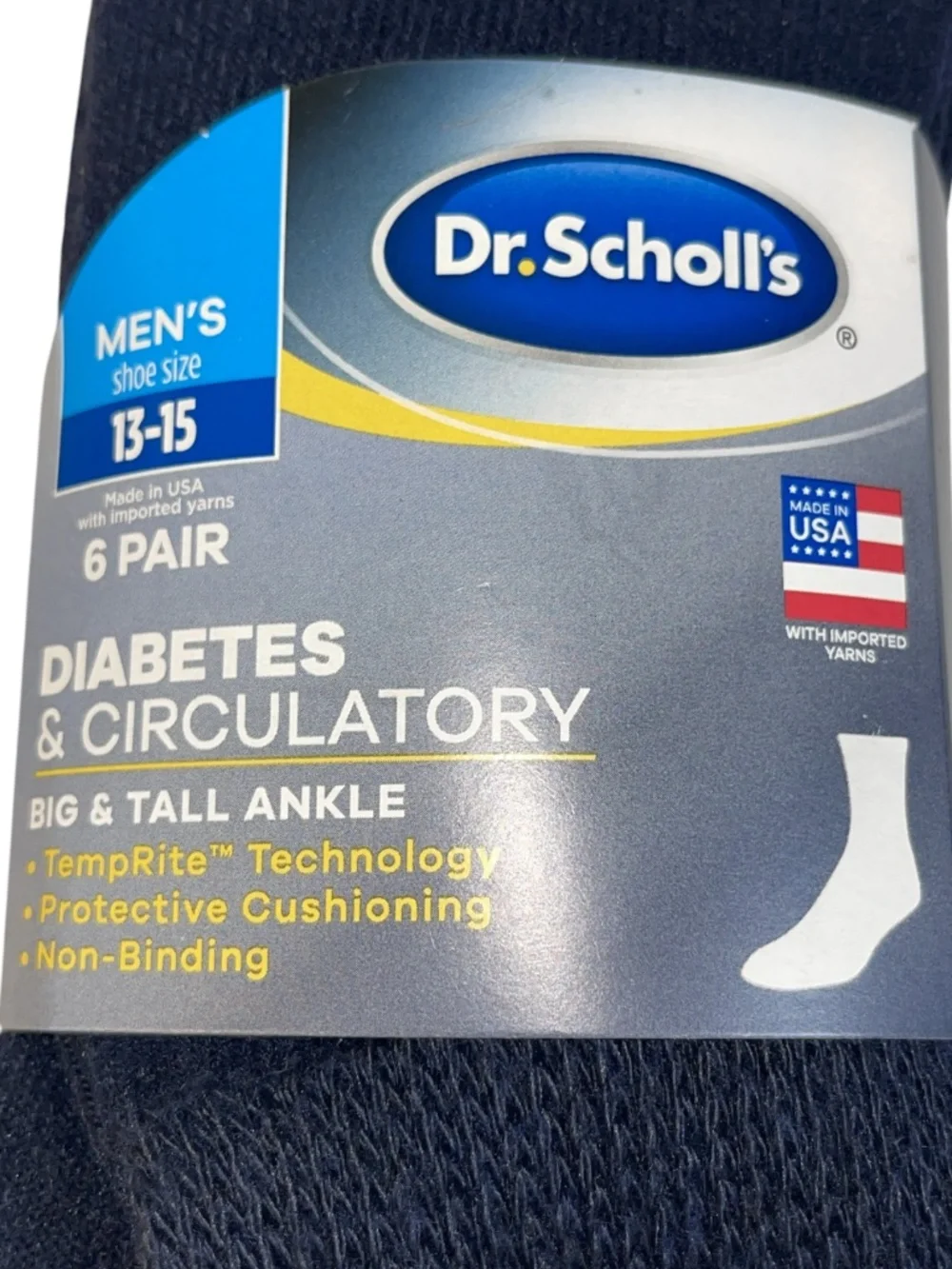 Dr Scholls Mens Big & Tall Sz 13-15 Diabetic Circulatory Ankle Socks 6-Pair Pack